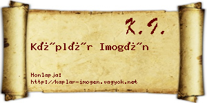 Káplár Imogén névjegykártya